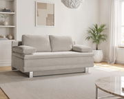 Beige Querschläfer-Sofa in einem modernen Wohnzimmer, seitliche Perspektive