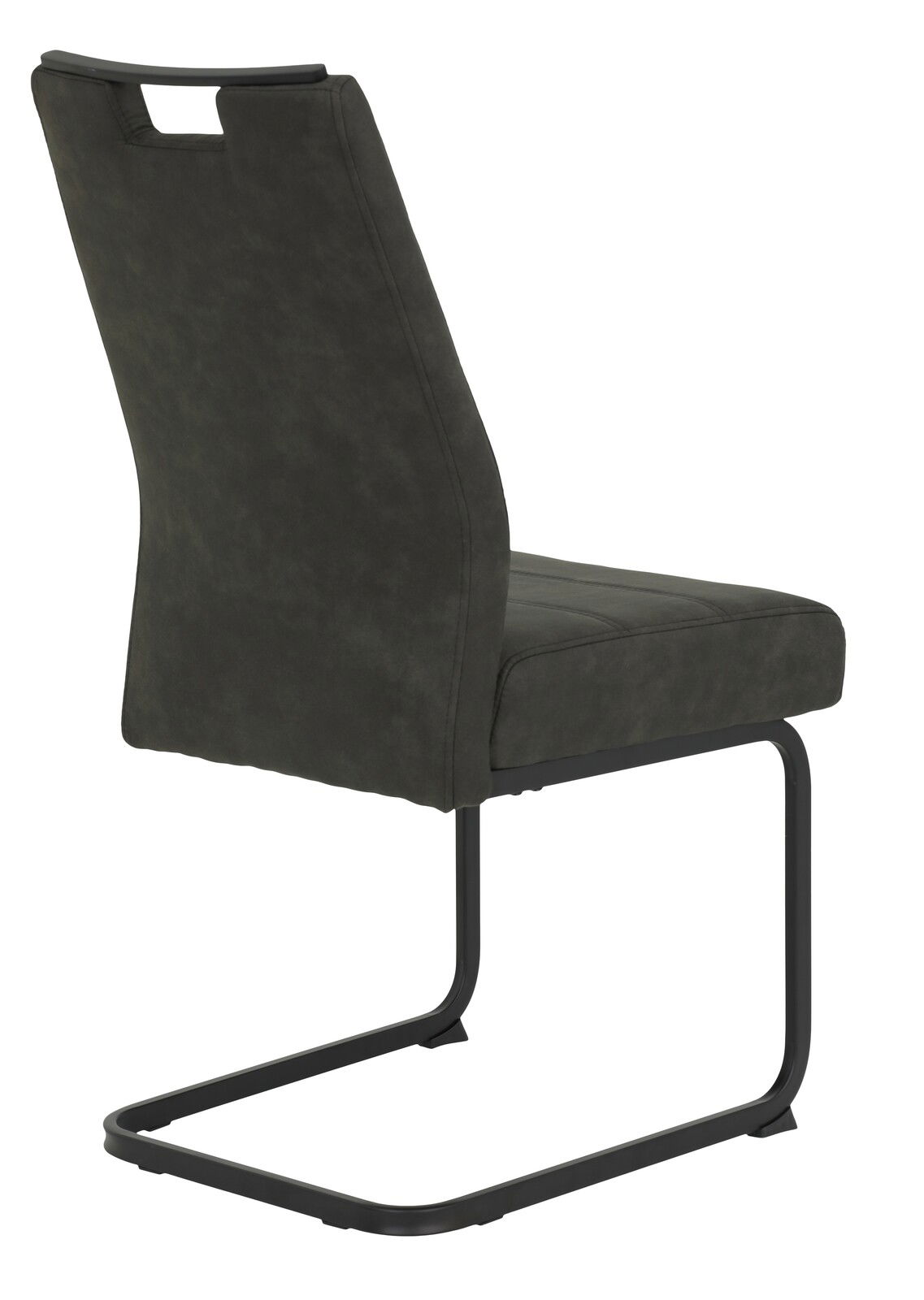 Moderner Schwingstuhl KERSTIN in dunklem Stoffbezug, seitliche Rückansicht