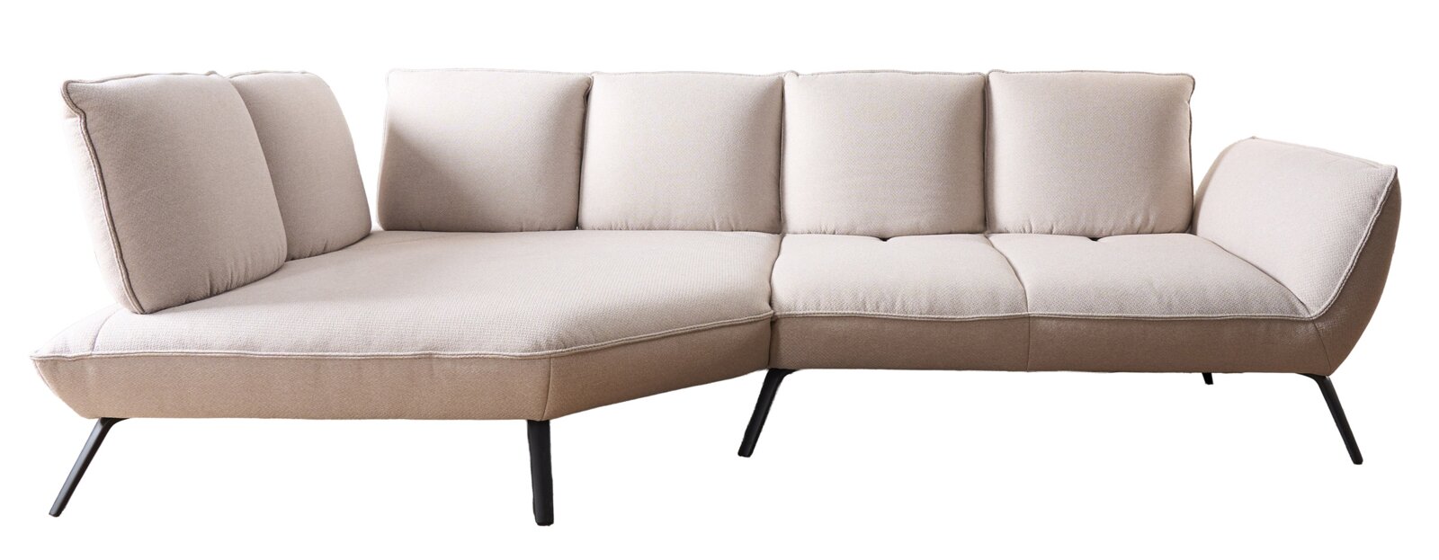 Beige Longchairkombination mit schwarzem Metallgestell, seitliche Perspektive