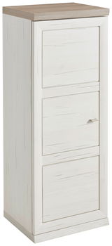 Schmaler Aktenschrank 3OH in Holzoptik, seitliche Perspektive