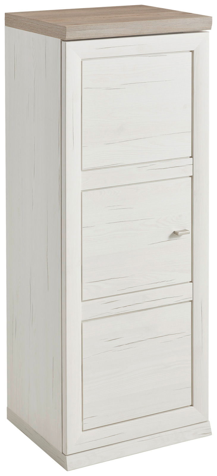 Schmaler Aktenschrank 3OH in Holzoptik, seitliche Perspektive