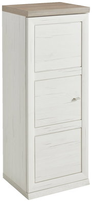 Schmaler Aktenschrank 3OH in Holzoptik, seitliche Perspektive