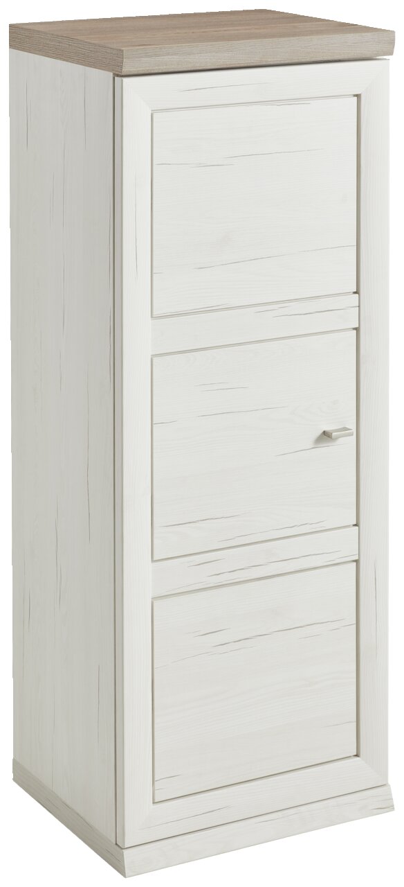 Schmaler Aktenschrank 3OH in Holzoptik, seitliche Perspektive