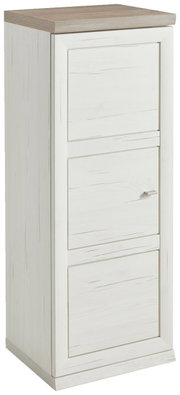 Schmaler Aktenschrank 3OH in Holzoptik, seitliche Perspektive