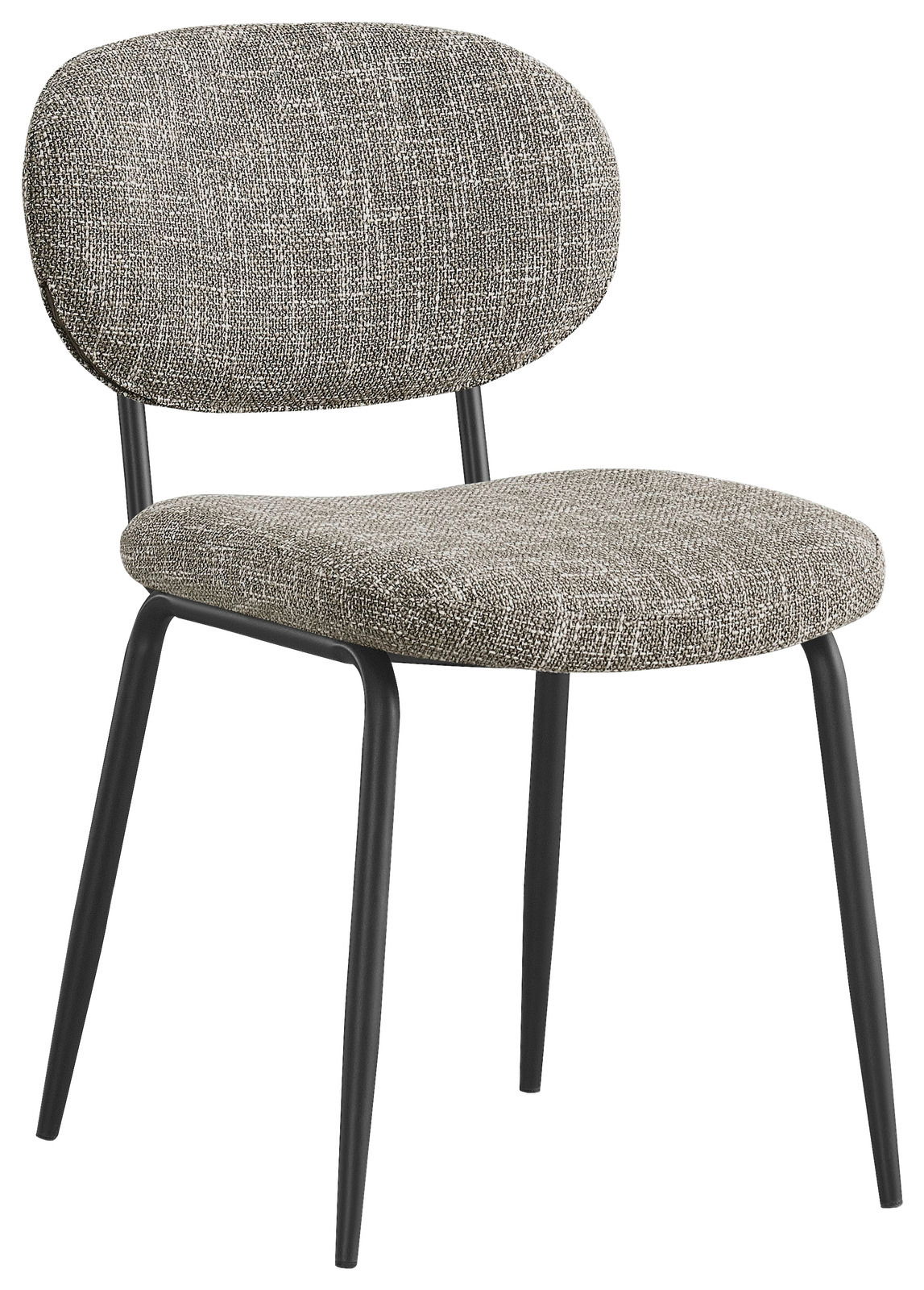 BOXXX Stuhl PETER Moderner Stuhl mit grauem Stoffbezug und schwarzem Metallgestell, seitliche Perspektive