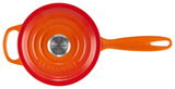 Runde Stielkasserolle 16 cm in leuchtendem Orange und Rot, Draufsicht