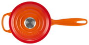 Runde Stielkasserolle 16 cm in leuchtendem Orange und Rot, Draufsicht