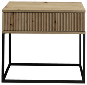 Nachtkommode aus Holz mit geriffelter Front und Metallgestell, Frontalansicht