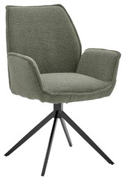 Grüner Armlehnstuhl mit modernem Design, seitliche Perspektive