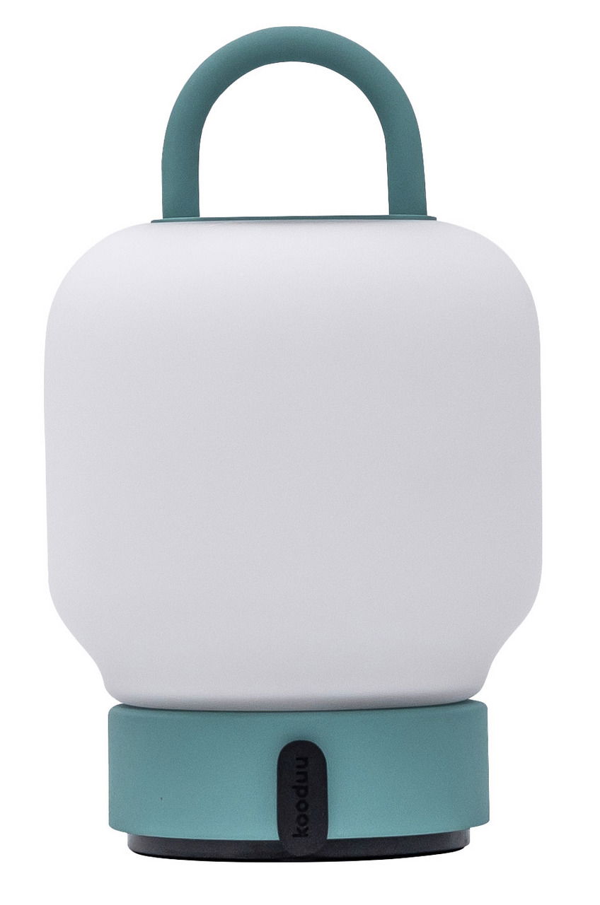 Laterne in Smokey Teal mit Henkel, frontal betrachtet