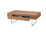 Moderner Couchtisch aus Holz mit Schublade, seitliche Perspektive