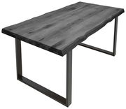 Tischplatte aus Holz mit natürlicher Kante, rechteckig, auf Metallgestell, Perspektive von schräg oben