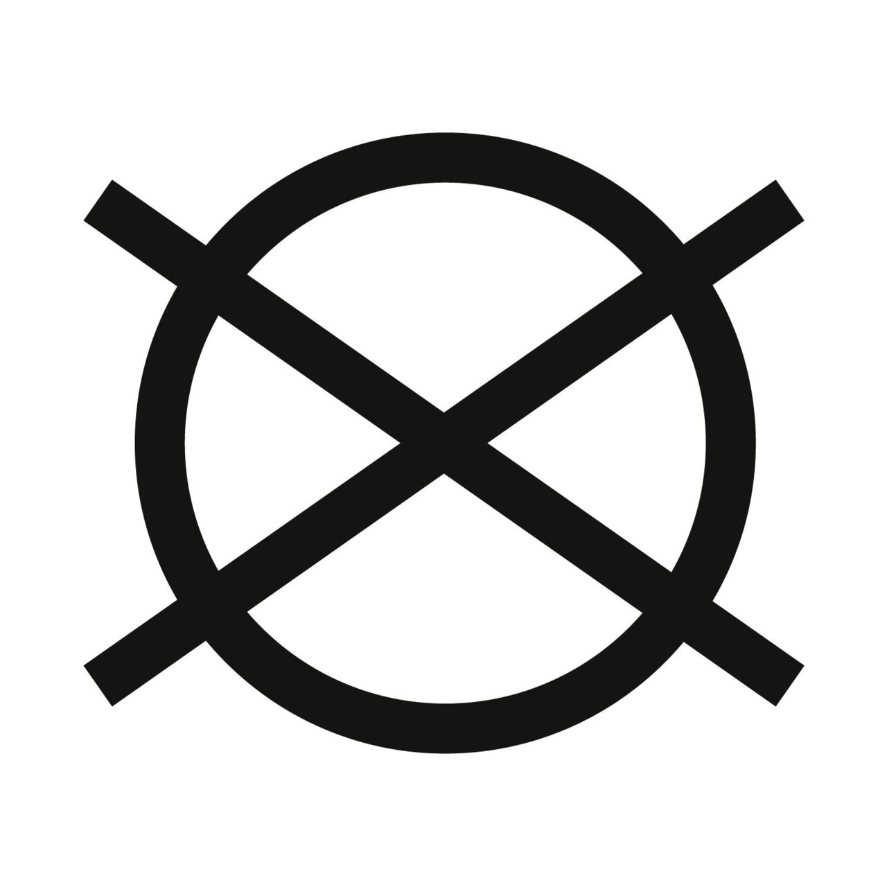 Symbol für nicht chemisch reinigen, schwarze Linien auf weißem Hintergrund, Frontalansicht