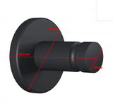 Schwarzer Handtuchhaken aus der Seitenperspektive mit runden Formen und Maßen von 35,5 mm, 36,8 mm und 14 mm.