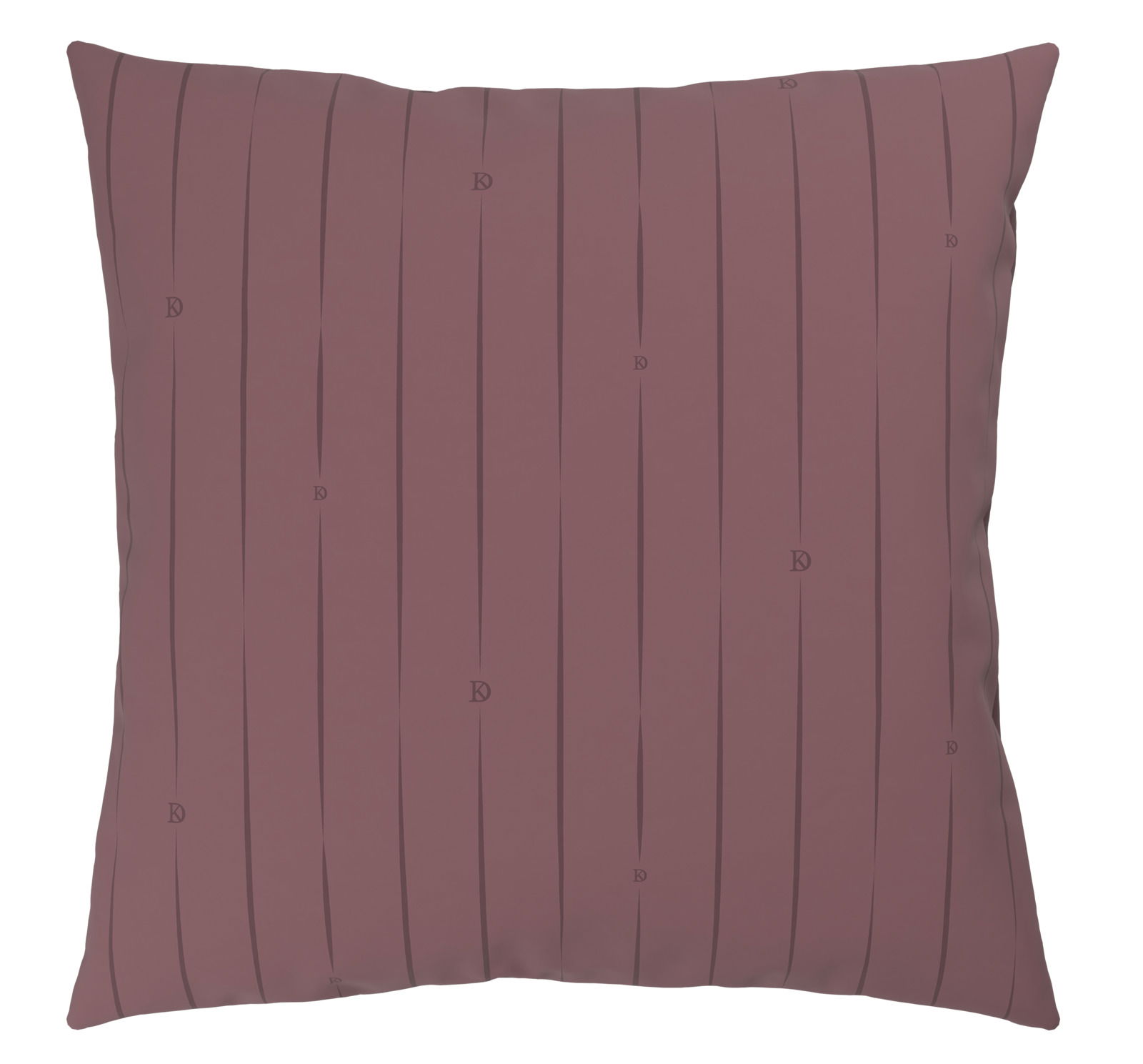 Kissenbezug in Altrosa mit dezentem Streifenmuster und kleinen Initialen, Vorderansicht