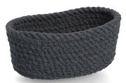 Dunkelgrauer, ovaler Aufbewahrungskorb aus geflochtenem Material, seitliche Perspektive