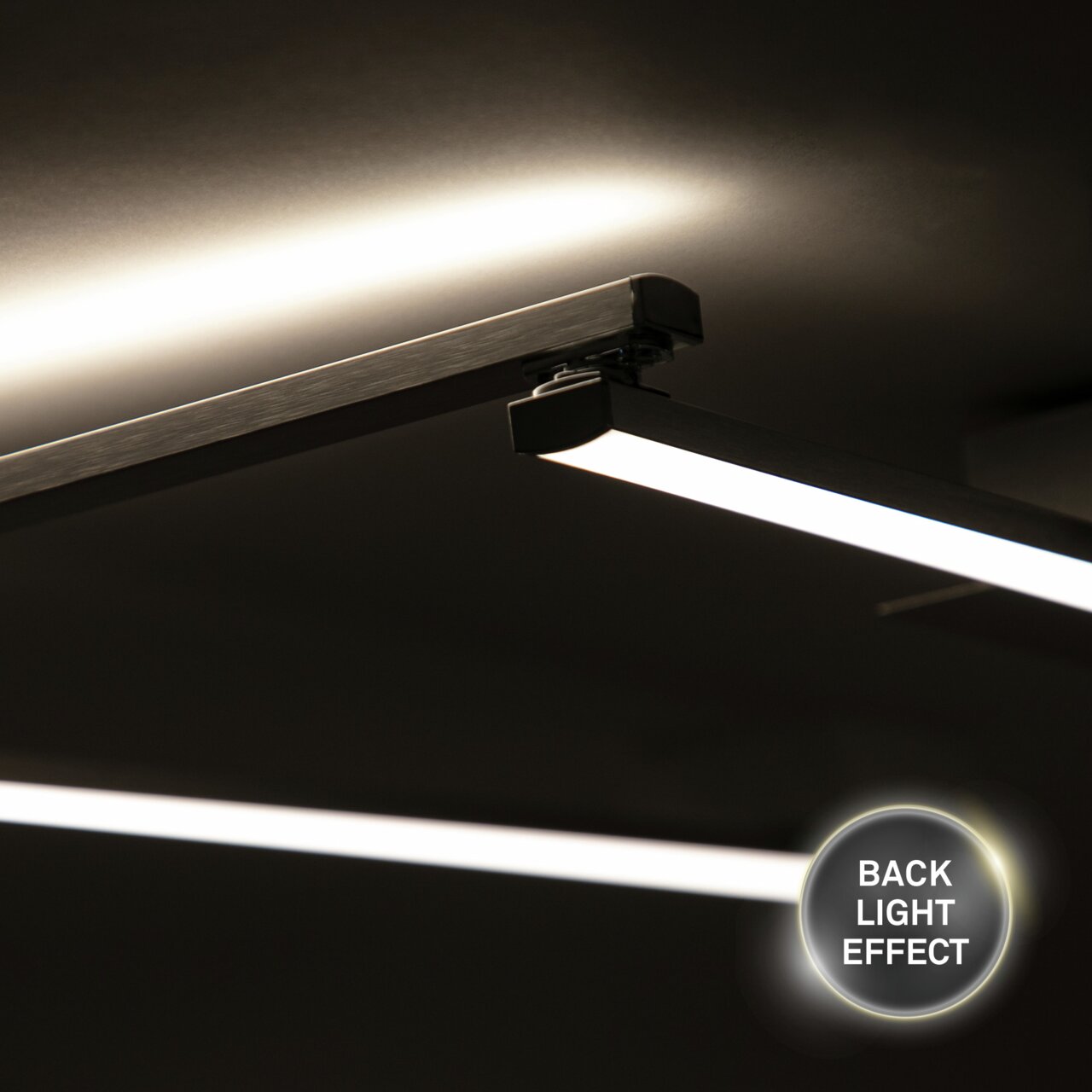 LED Deckenleuchte aus Aluminium und Chrom mit Backlight-Effekt, seitliche Perspektive