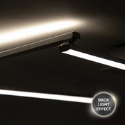 LED Deckenleuchte aus Aluminium und Chrom mit Backlight-Effekt, seitliche Perspektive