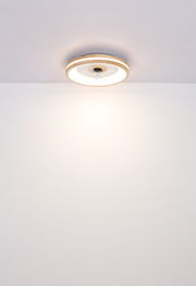 Deckenventilator Globo Lighting GATIAN, von unten betrachtet, mit modernem Design und integrierter Beleuchtung.
