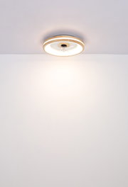 Deckenventilator Globo Lighting GATIAN, von unten betrachtet, mit modernem Design und integrierter Beleuchtung.