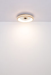 Plafondventilator Globo Lighting GATIAN, gezien van onderaf, met een modern ontwerp en ingebouwde verlichting.