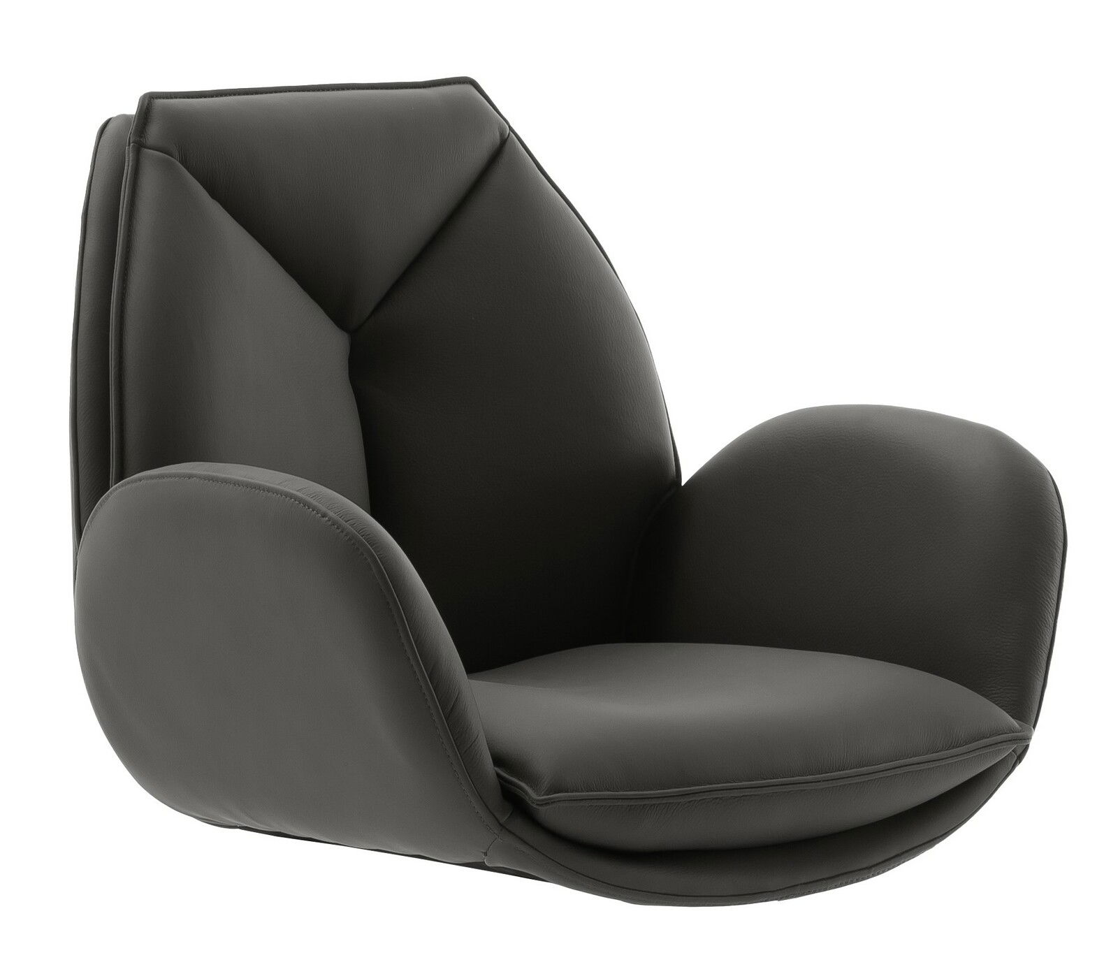 Moderner schwarzer Armlehnstuhl aus Leder, seitliche Perspektive