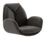 Moderner schwarzer Armlehnstuhl aus Leder, seitliche Perspektive