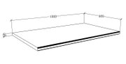 Isometrische Ansicht einer rechteckigen Platte/Regalboden mit Maßangaben 1000 x 600 mm und 28 mm Stärke, perspektivisch von oben schräg dargestellt.