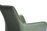 Grüner Armlehnstuhl aus Leder, seitliche Perspektive