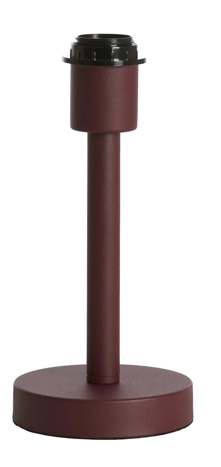 Lampenfuß in Bordeauxrot, zylindrische Form mit runder Basis, seitliche Perspektive