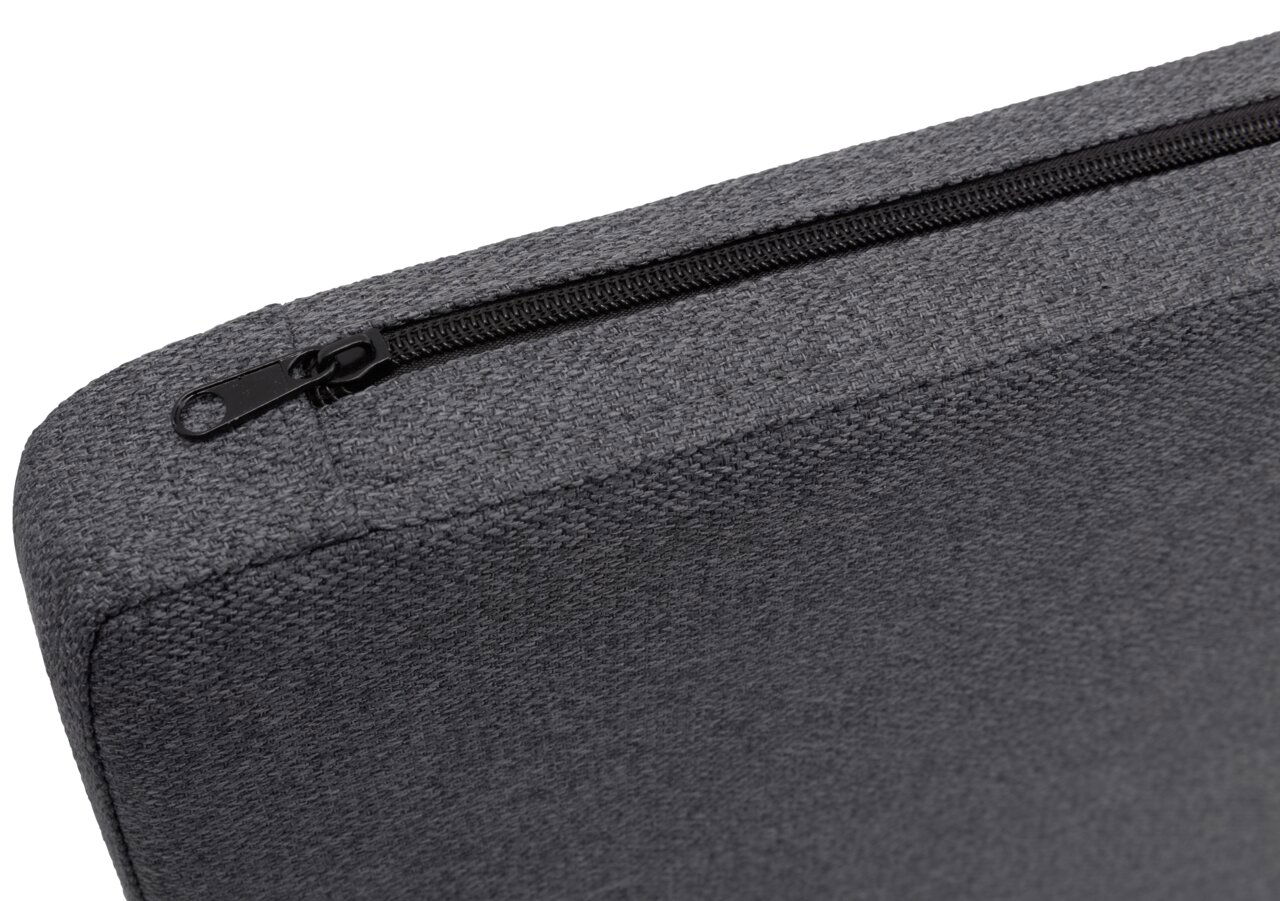 Graues Sitzkissen mit Reißverschluss, seitliche Perspektive