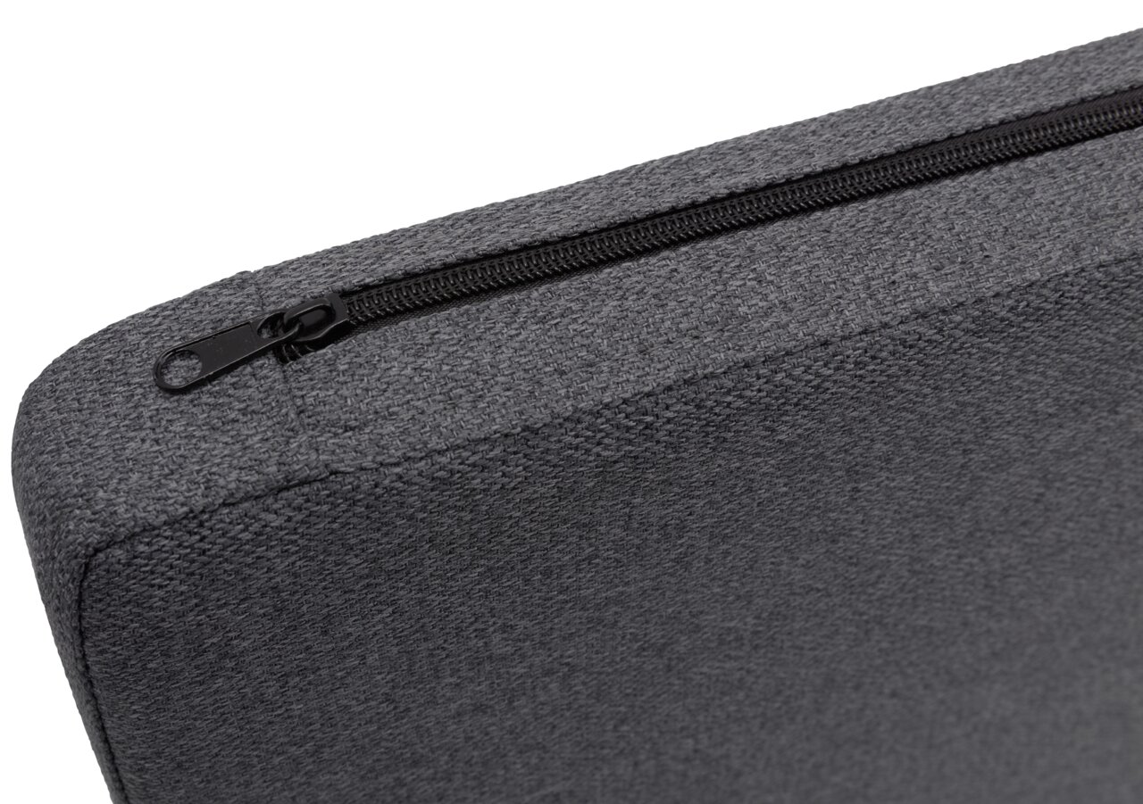 Graues Sitzkissen mit Reißverschluss, seitliche Perspektive