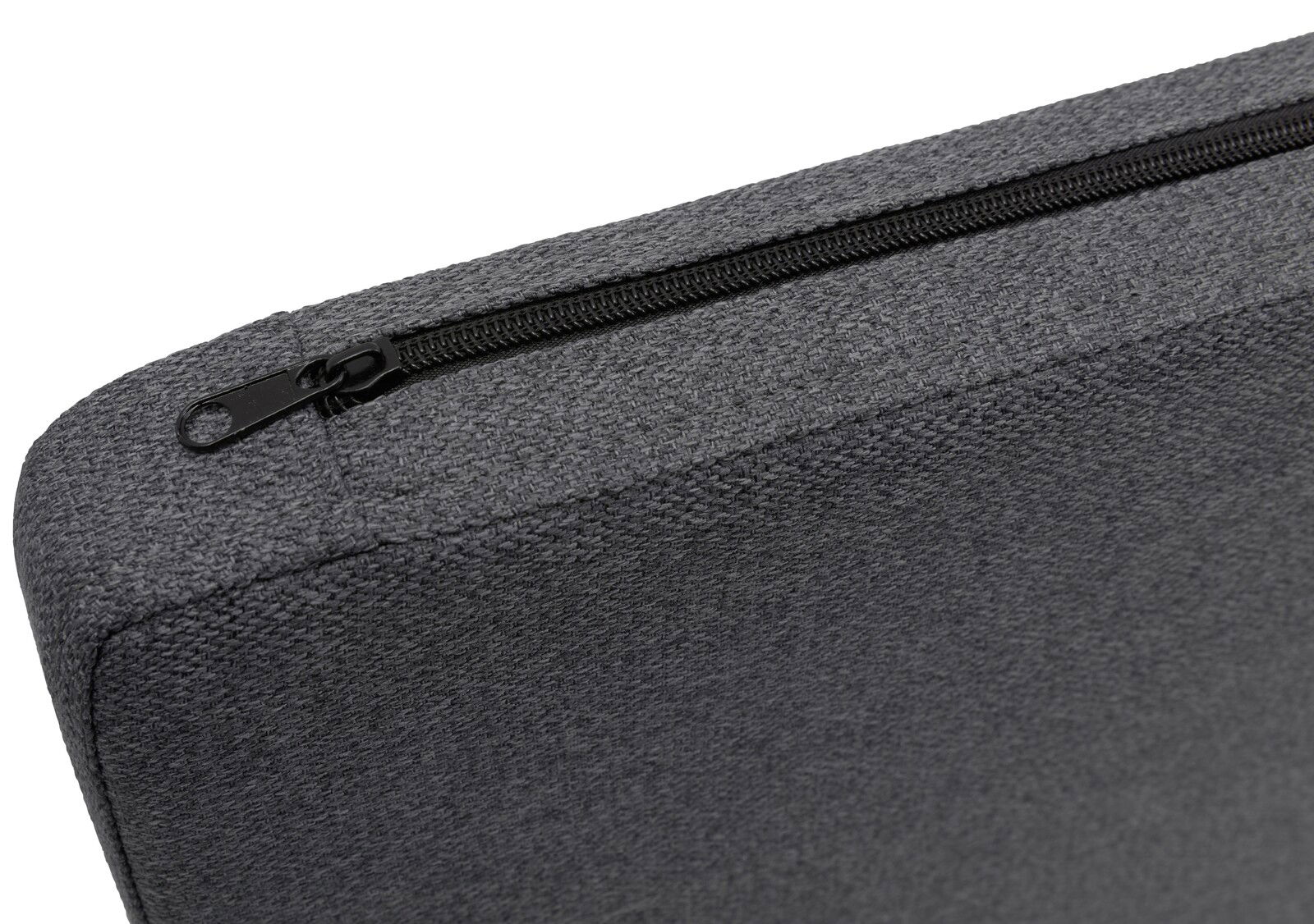 Graues Sitzkissen mit Reißverschluss, seitliche Perspektive