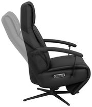 Schwarzer Relaxsessel in seitlicher Perspektive mit verstellbarer Rückenlehne und Armlehnen.