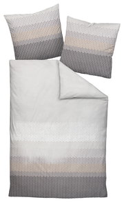 Bettwäsche-Set in Grau- und Beigetönen mit geometrischem Muster, Draufsicht