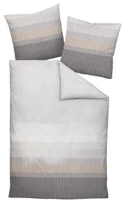 Bettwäsche-Set in Grau- und Beigetönen mit geometrischem Muster, Draufsicht