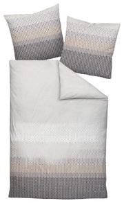 Bettwäsche-Set in Grau- und Beigetönen mit geometrischem Muster, Draufsicht