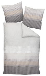 Bettwäsche-Set in Grau- und Beigetönen mit geometrischem Muster, Draufsicht