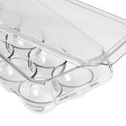 Transparenter Eier-Organizer mit Deckel, seitliche Perspektive