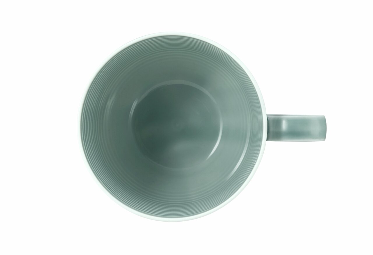 Ansicht von oben auf eine graue Kaffeeobertasse mit Henkel, 0,26 l Fassungsvermögen.
