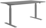 Grauer höhenverstellbarer E-Schreibtisch aus seitlicher Perspektive