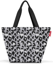 Zwarte en grijze shopper met luipaardprint en zwarte handvatten, vooraanzicht