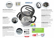 Topfset Rondello 4-tlg. aus Edelstahl mit schwarzem Kunststoffgriff, Glasdeckel mit Silikonumrandung und integriertem Öl-Dosiersystem, aus der Vogelperspektive.