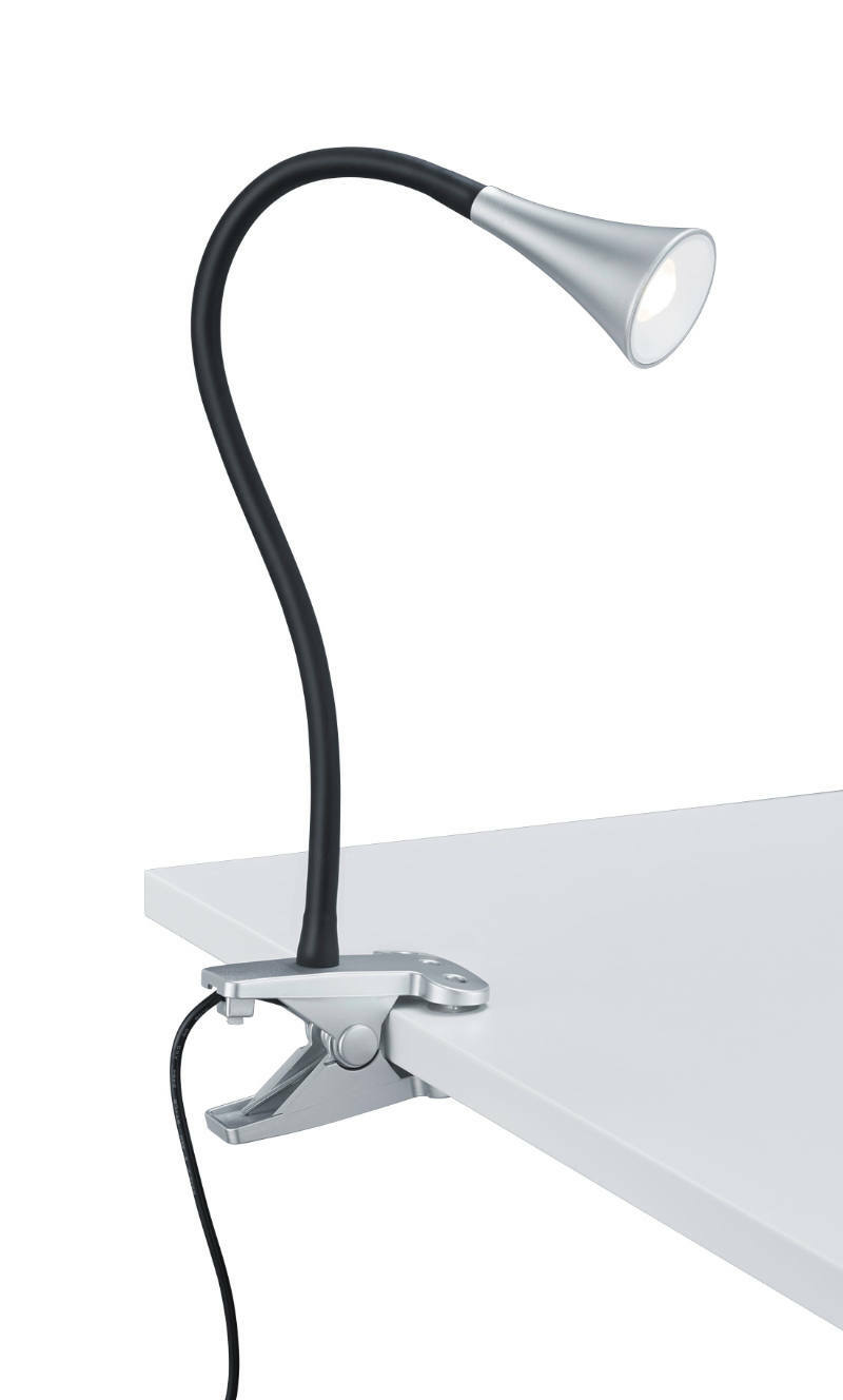 LED-Klemmleuchte VIPER in seitlicher Perspektive auf einem Tisch befestigt