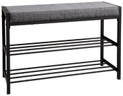 Schuhregal mit gepolsterter Sitzfläche, seitliche Perspektive