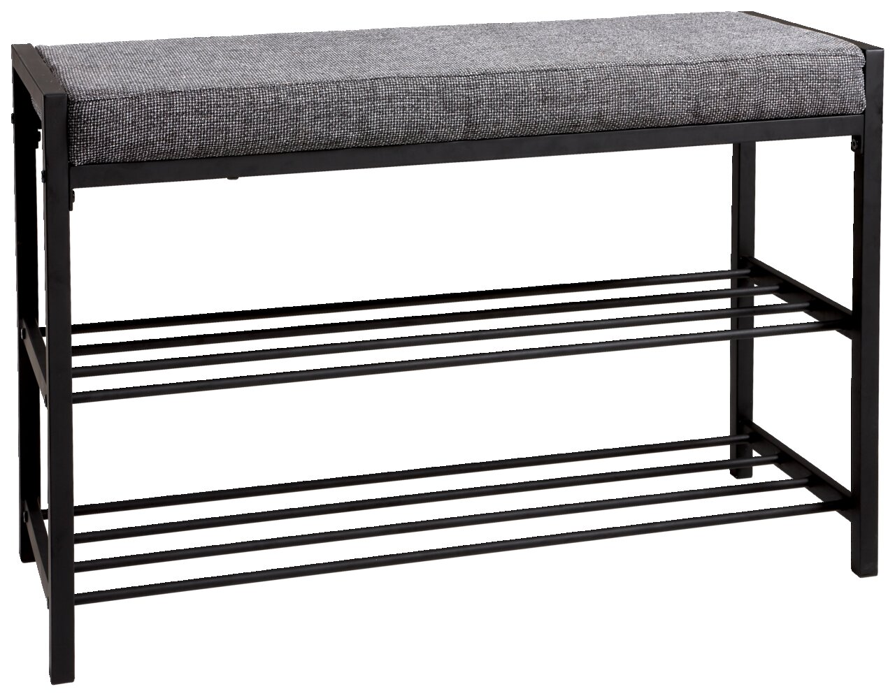 Schuhregal mit gepolsterter Sitzfläche, seitliche Perspektive