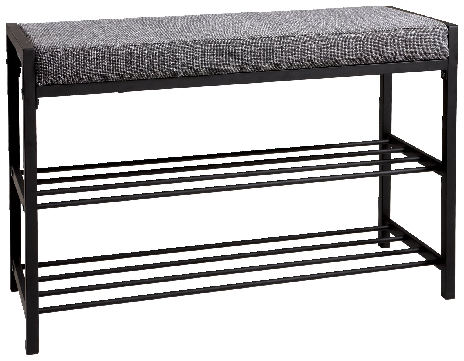 Schuhregal mit gepolsterter Sitzfläche, seitliche Perspektive