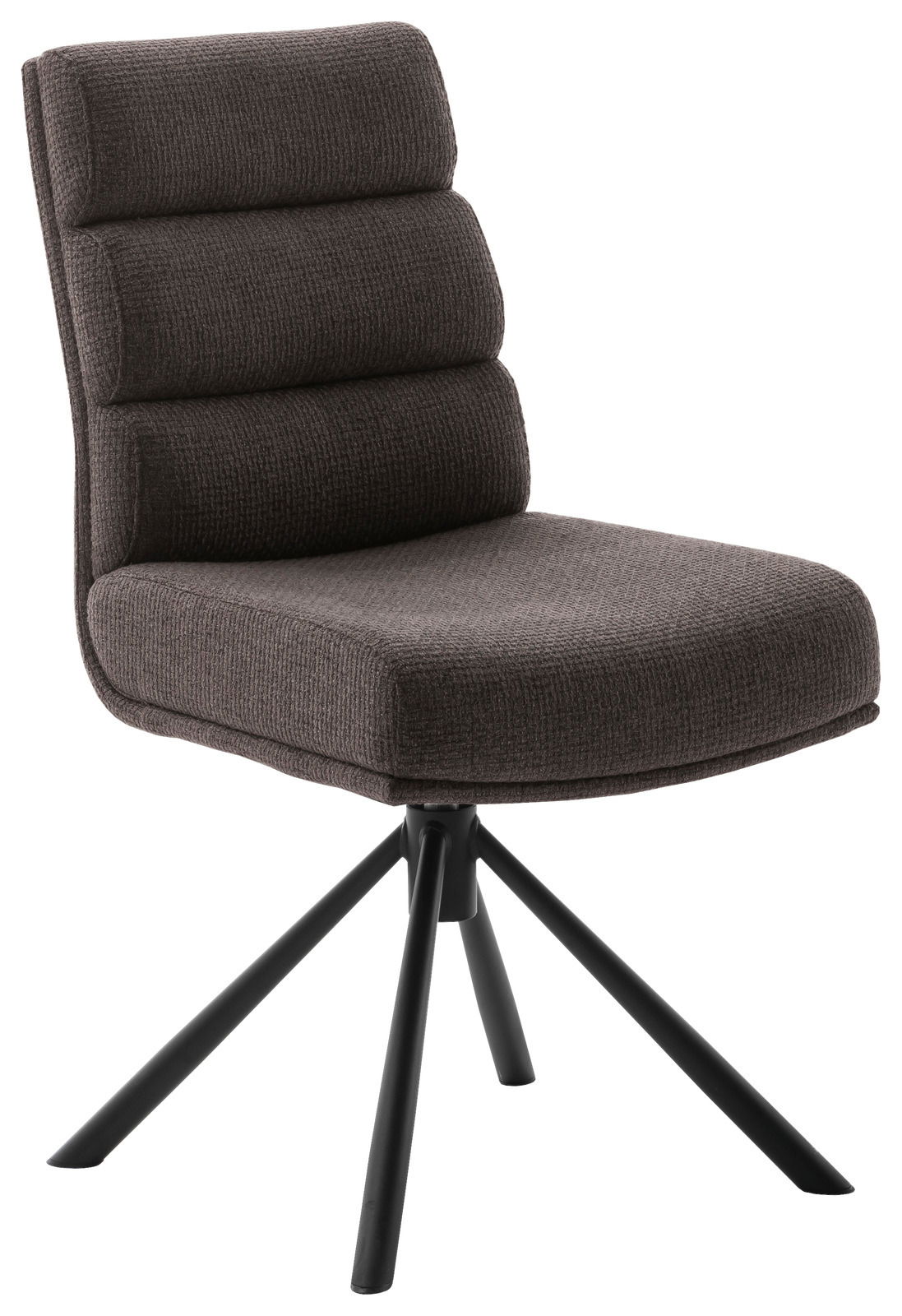 Dieter Knoll Stuhl LEXINGTON Moderner Stuhl mit gepolsterter Rückenlehne und Sitzfläche in dunklem Stoff, auf schwarzem Metallgestell. Seitenansicht.