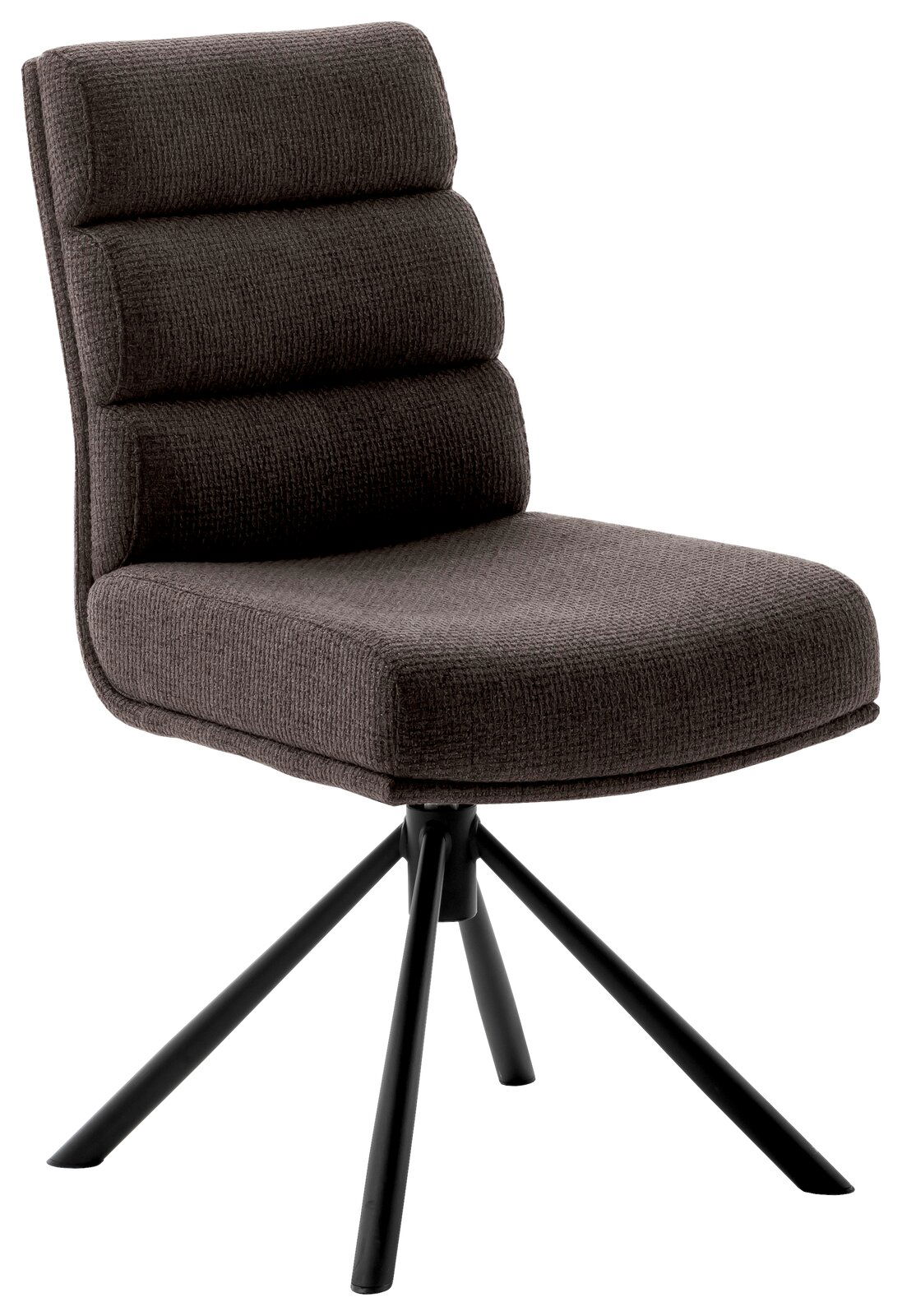 Dieter Knoll Stuhl LEXINGTON Moderner Stuhl mit gepolsterter Rückenlehne und Sitzfläche in dunklem Stoff, auf schwarzem Metallgestell. Seitenansicht.