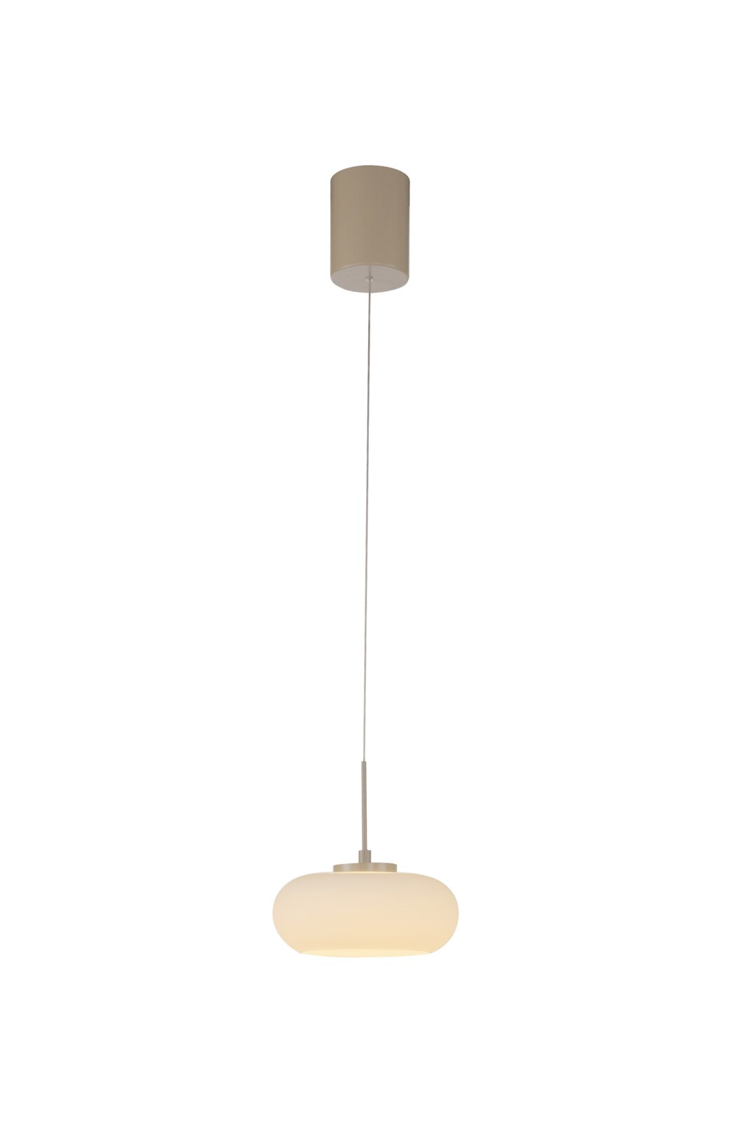 Schöner Wohnen LED-hanglamp RIVERA Moderne Pendelleuchte mit opalweißem, ovalem Glasschirm und Metallaufhängung, freigestellt auf weißem Hintergrund, Frontalansicht.